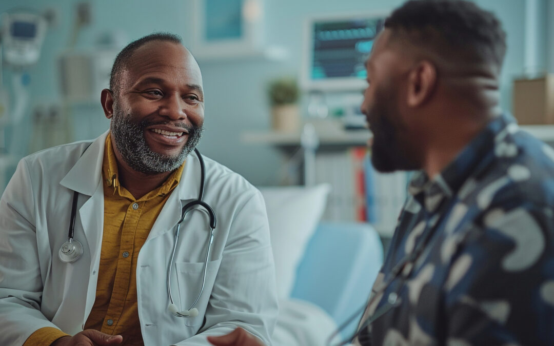 doctor discussing colonoscopy plan with patient.